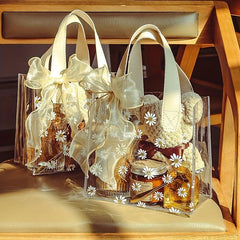 Clear Little Daisy Print Gift Bag 20x18x8in With Ribbon