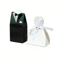 50pcs DIY Bride and Groom Paper Boxes with Ribbon for Chocolate Packaging