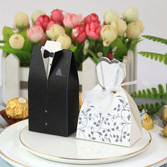 50pcs DIY Bride and Groom Paper Boxes with Ribbon for Chocolate Packaging