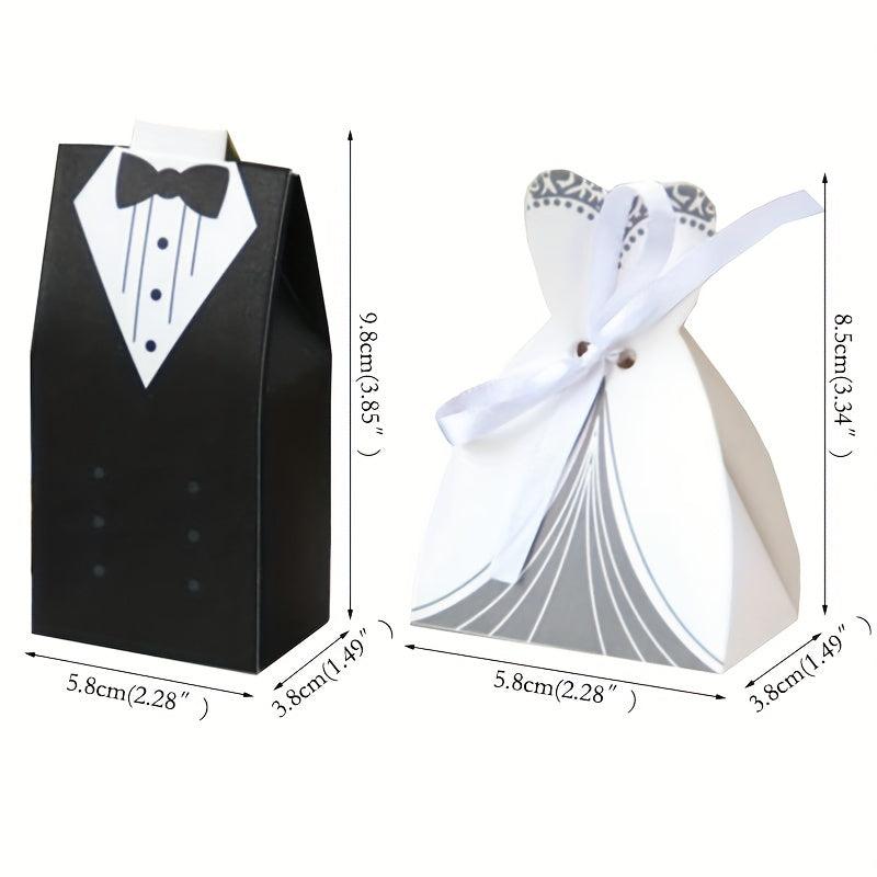50pcs DIY Bride and Groom Paper Boxes with Ribbon for Chocolate Packaging