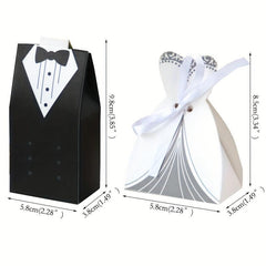 50pcs DIY Bride and Groom Paper Boxes with Ribbon for Chocolate Packaging