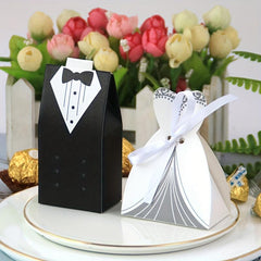 50pcs DIY Bride and Groom Paper Boxes with Ribbon for Chocolate Packaging