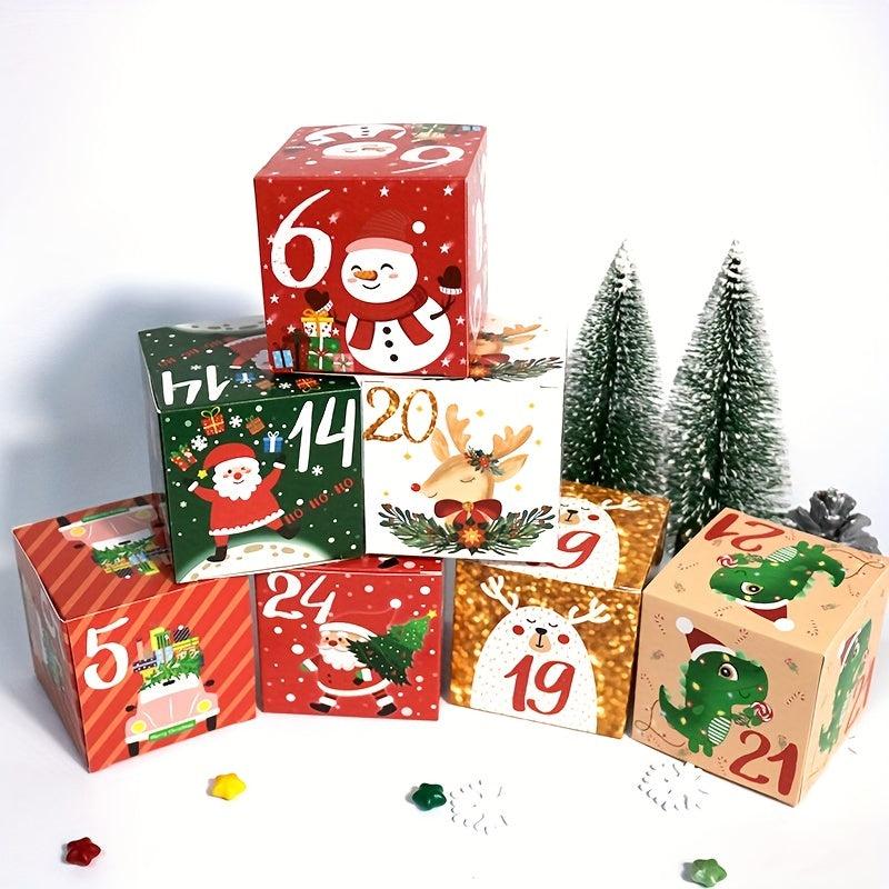 24pcs Christmas Advent Calendar Boxes with Candy in Cardboard Gift Boxes