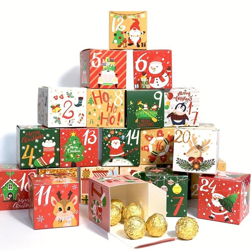 24pcs Christmas Advent Calendar Boxes with Candy in Cardboard Gift Boxes