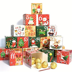 24pcs Christmas Advent Calendar Boxes with Candy in Cardboard Gift Boxes