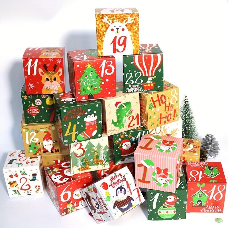 24pcs Christmas Advent Calendar Boxes with Candy in Cardboard Gift Boxes