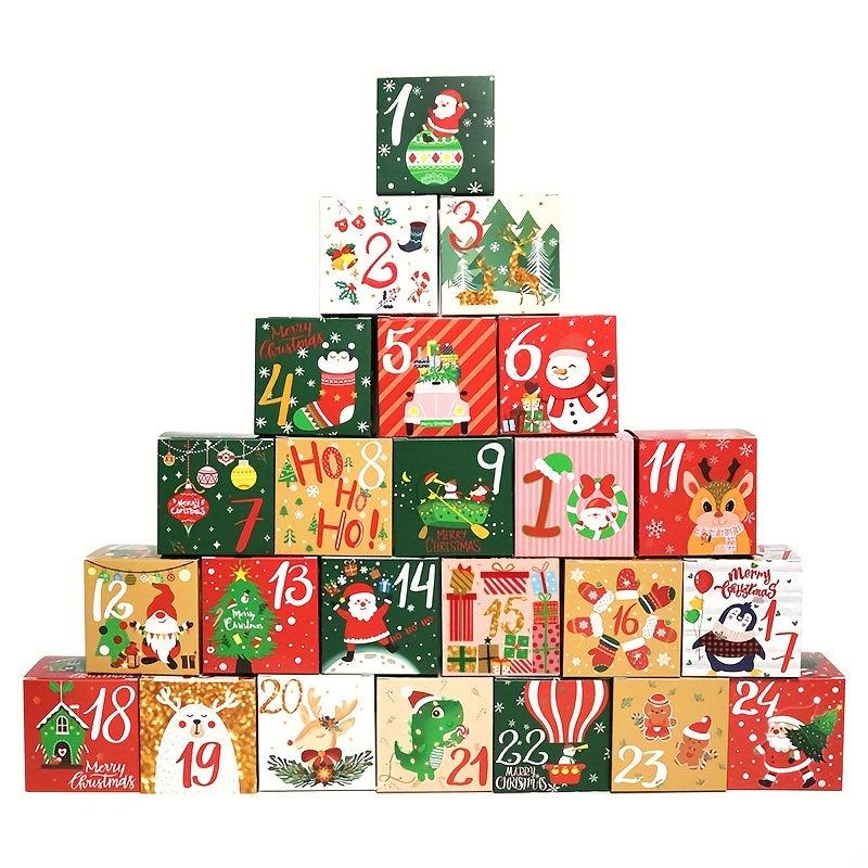 24pcs Christmas Advent Calendar Boxes with Candy in Cardboard Gift Boxes