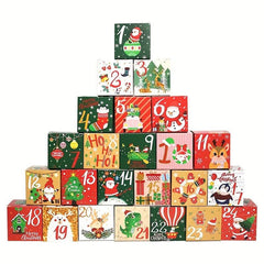 24pcs Christmas Advent Calendar Boxes with Candy in Cardboard Gift Boxes