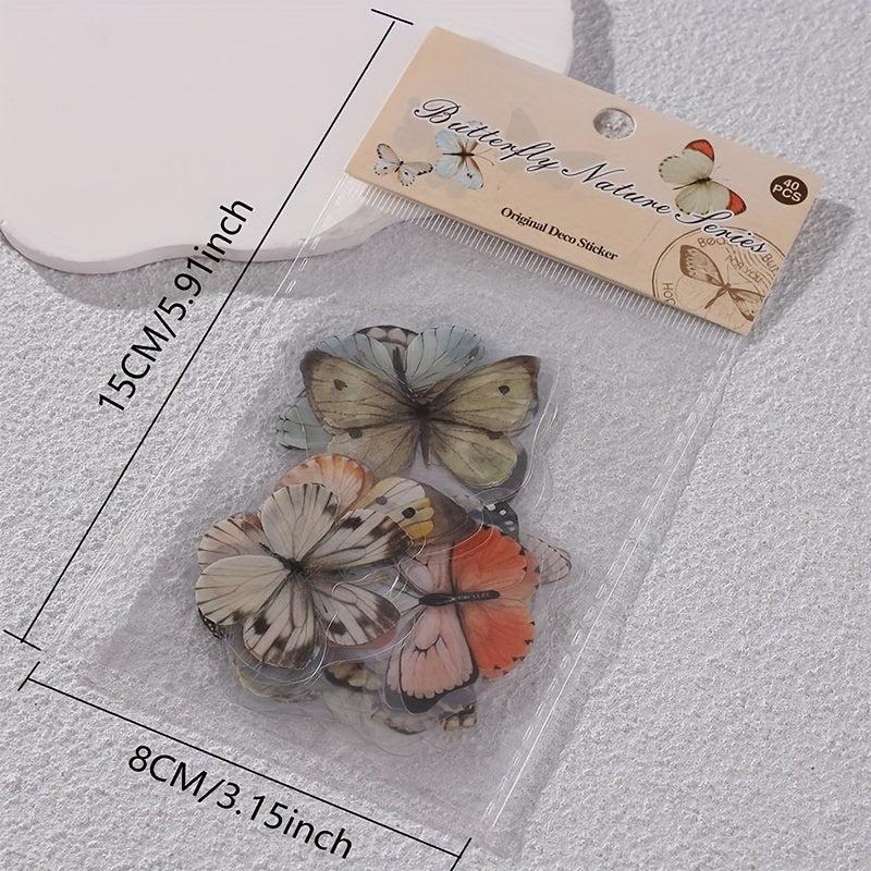 40 Sheets Retro Butterfly Hand Account DIY PET Sticker Pack