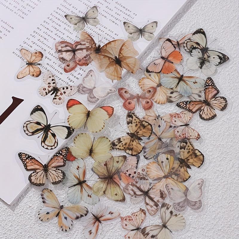40 Sheets Retro Butterfly Hand Account DIY PET Sticker Pack
