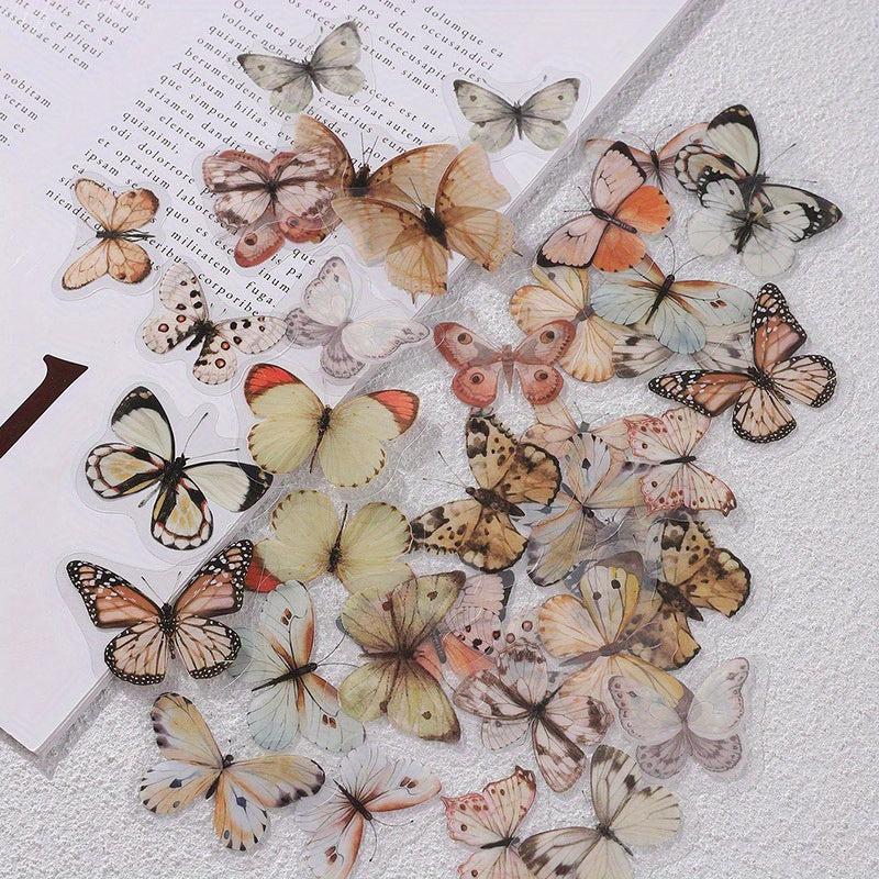 40 Sheets Retro Butterfly Hand Account DIY PET Sticker Pack