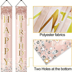 Sweet Pink Rose Happy Birthday Door Banner for Women Girls Special Occasions