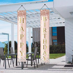 Sweet Pink Rose Happy Birthday Door Banner for Women Girls Special Occasions