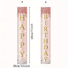 Sweet Pink Rose Happy Birthday Door Banner for Women Girls Special Occasions