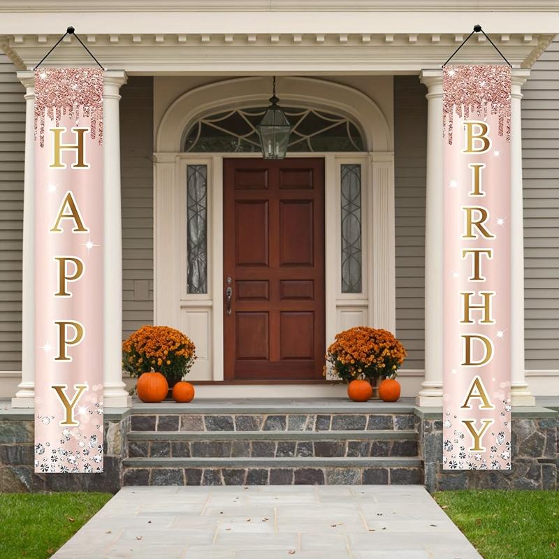 Sweet Pink Rose Happy Birthday Door Banner for Women Girls Special Occasions