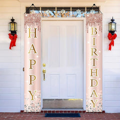 Sweet Pink Rose Happy Birthday Door Banner for Women Girls Special Occasions