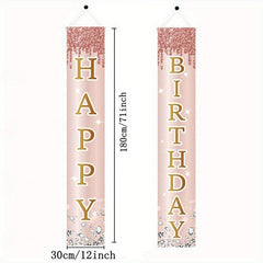 Sweet Pink Rose Happy Birthday Door Banner for Women Girls Special Occasions