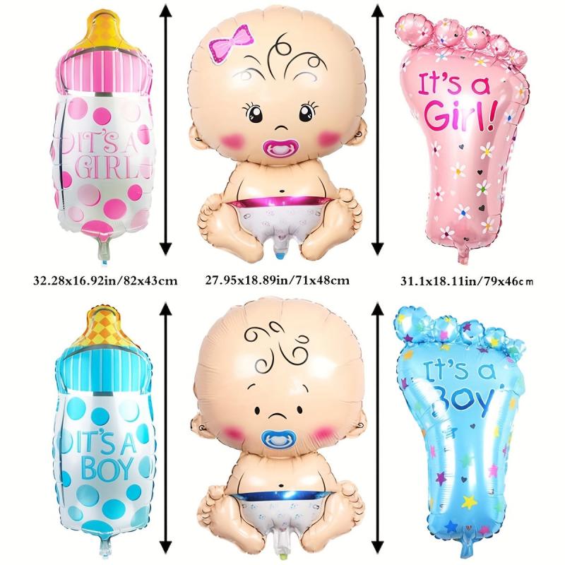 6pcs Gender Reveal Party Balloons - Foil Balloons with Pacifier
