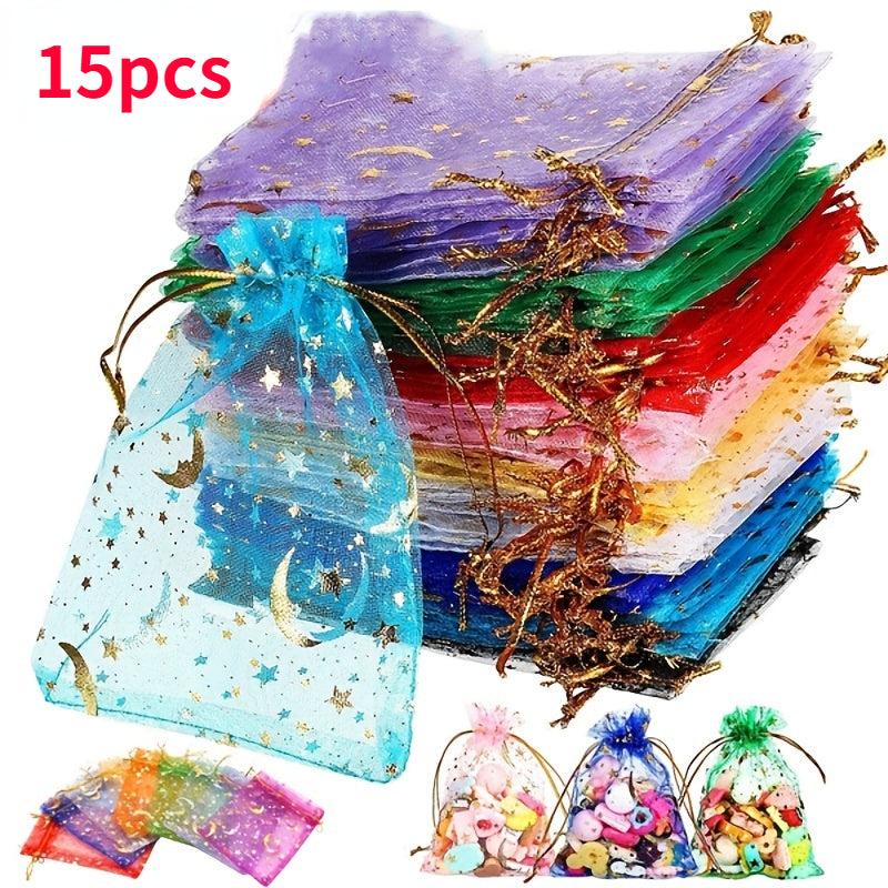15pcs Moon Star Drawstring Organza Bag Jewelry Gift Bag Pouch Favor Candy Bag
