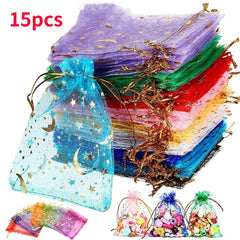 15pcs Moon Star Drawstring Organza Bag Jewelry Gift Bag Pouch Favor Candy Bag