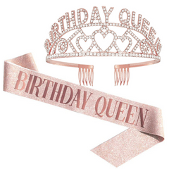 Glitter Sash & Crystal Crown Set for Girls - Birthday & Anniversary Parties