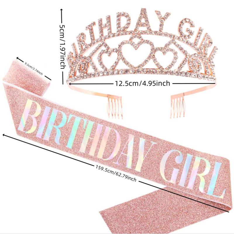 Glitter Sash & Crystal Crown Set for Girls - Birthday & Anniversary Parties