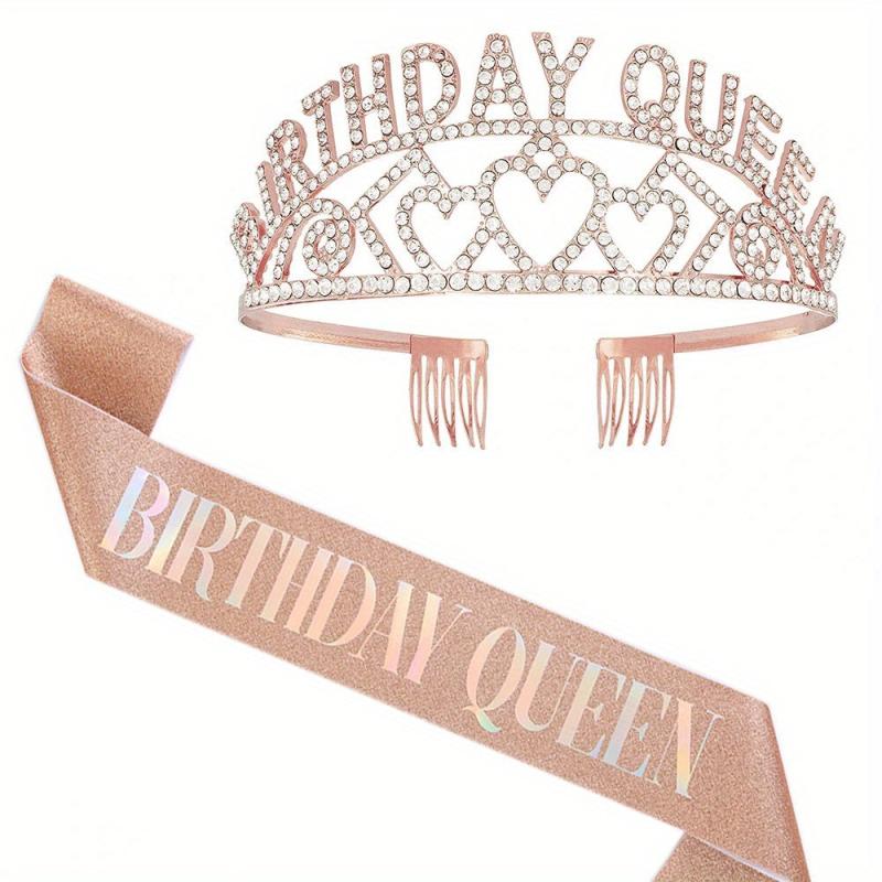 Glitter Sash & Crystal Crown Set for Girls - Birthday & Anniversary Parties