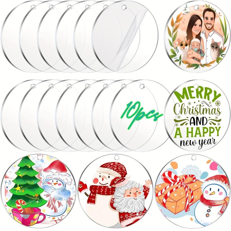 10pcs Clear Acrylic Keychain Blanks Round Disc Ornament DIY Keychains