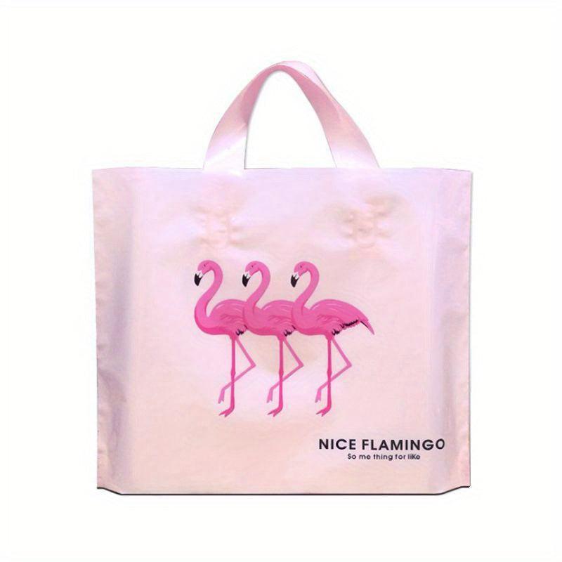 5pcs Flamingo Pattern Plastic Tote Bags for Parties & Summer Fun