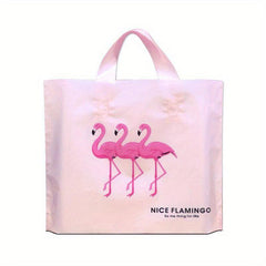 5pcs Flamingo Pattern Plastic Tote Bags for Parties & Summer Fun