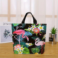 5pcs Flamingo Pattern Plastic Tote Bags for Parties & Summer Fun