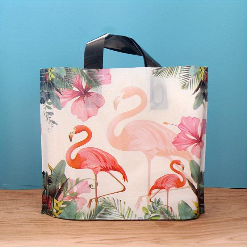 5pcs Flamingo Pattern Plastic Tote Bags for Parties & Summer Fun