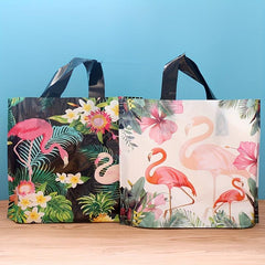 5pcs Flamingo Pattern Plastic Tote Bags for Parties & Summer Fun