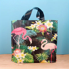 5pcs Flamingo Pattern Plastic Tote Bags for Parties & Summer Fun