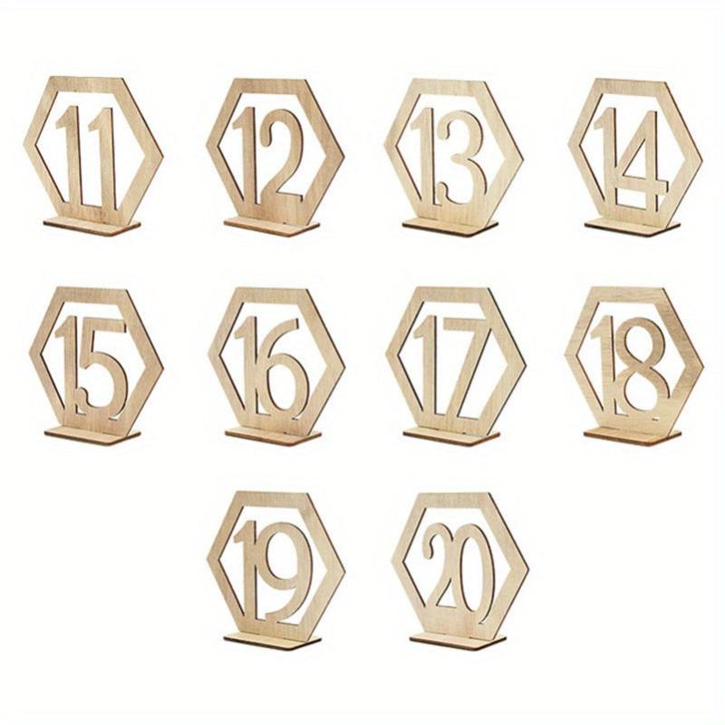10pc Wooden Number Cards Hexagon Place Cards Memo Holders
