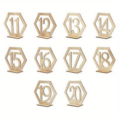 10pc Wooden Number Cards Hexagon Place Cards Memo Holders
