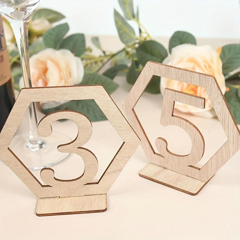 10pc Wooden Number Cards Hexagon Place Cards Memo Holders