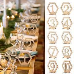 10pc Wooden Number Cards Hexagon Place Cards Memo Holders