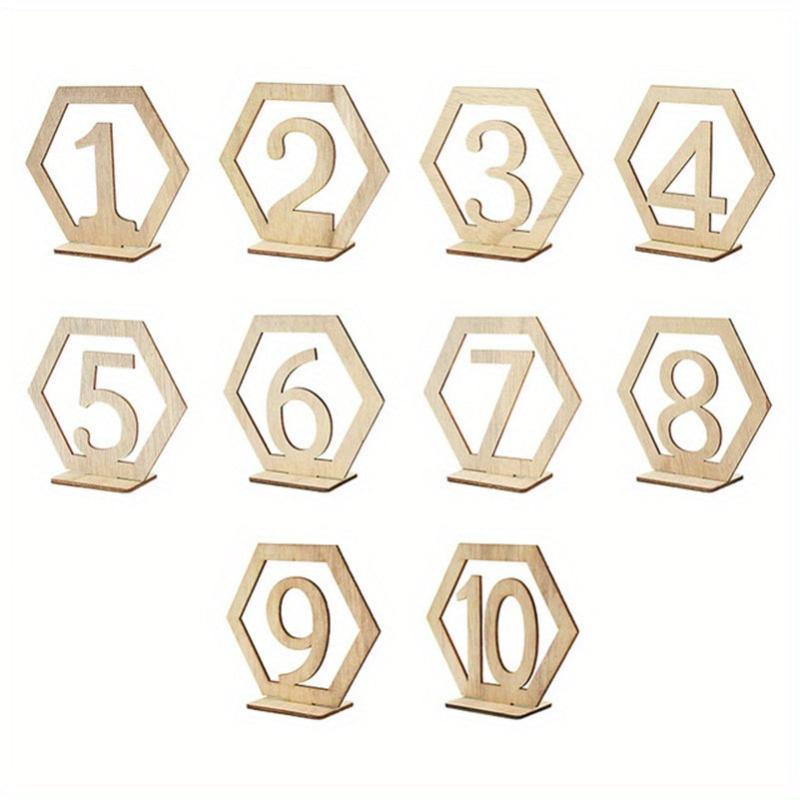 10pc Wooden Number Cards Hexagon Place Cards Memo Holders