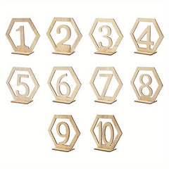 10pc Wooden Number Cards Hexagon Place Cards Memo Holders