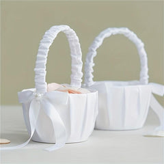 Flower Girl Basket Pearl Bow Wedding Party Supplies