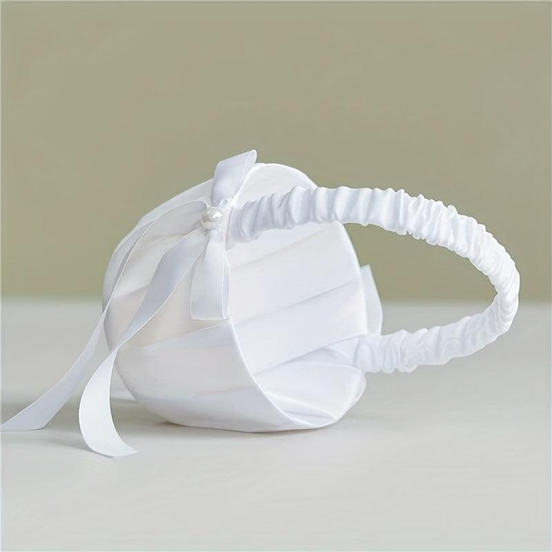Flower Girl Basket Pearl Bow Wedding Party Supplies