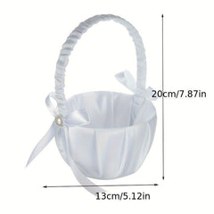 Flower Girl Basket Pearl Bow Wedding Party Supplies