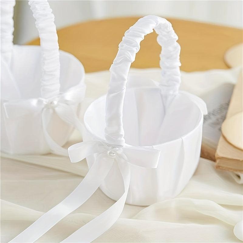 Flower Girl Basket Pearl Bow Wedding Party Supplies