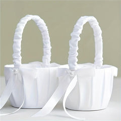 Flower Girl Basket Pearl Bow Wedding Party Supplies