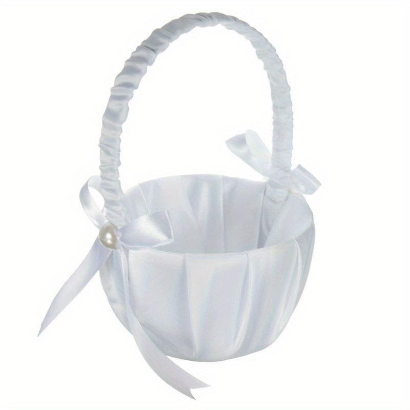 Flower Girl Basket Pearl Bow Wedding Party Supplies