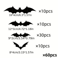 60pcs 3D PVC Bat Halloween Decoration Scary Decor Props For Bar Room Wall