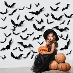 60pcs 3D PVC Bat Halloween Decoration Scary Decor Props For Bar Room Wall
