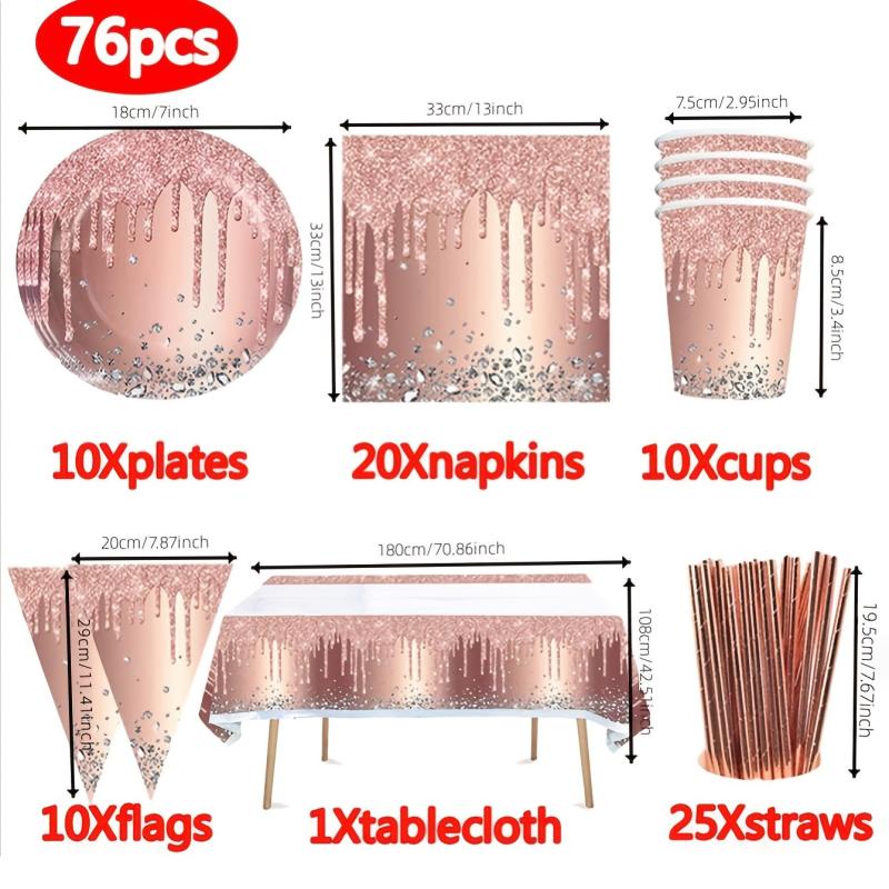 Pink Rose Golden Party Decorations Disposable Tableware Set