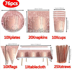 Pink Rose Golden Party Decorations Disposable Tableware Set